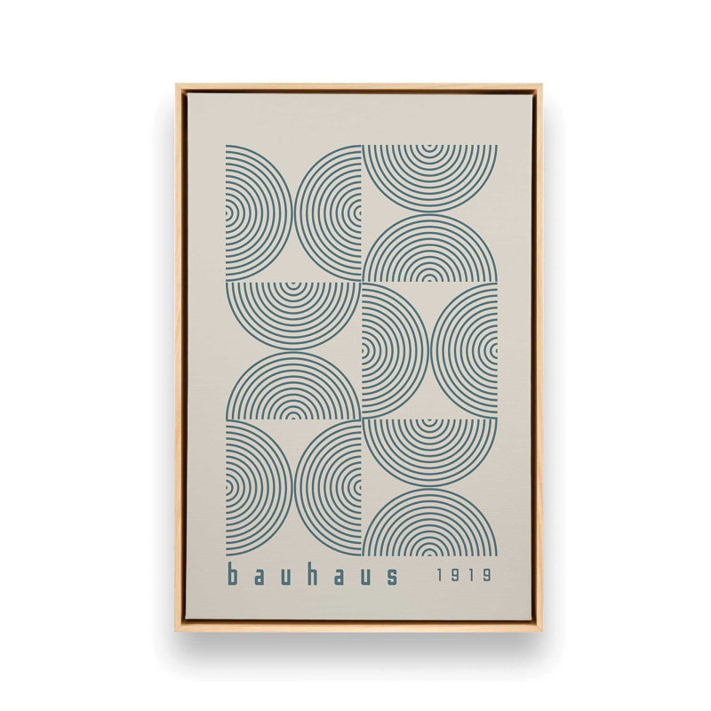 Affiche de composition Bauhaus, Cadre américain en érable flottant, Beige / bleu orage, H 12,75 po x l 8,75 po