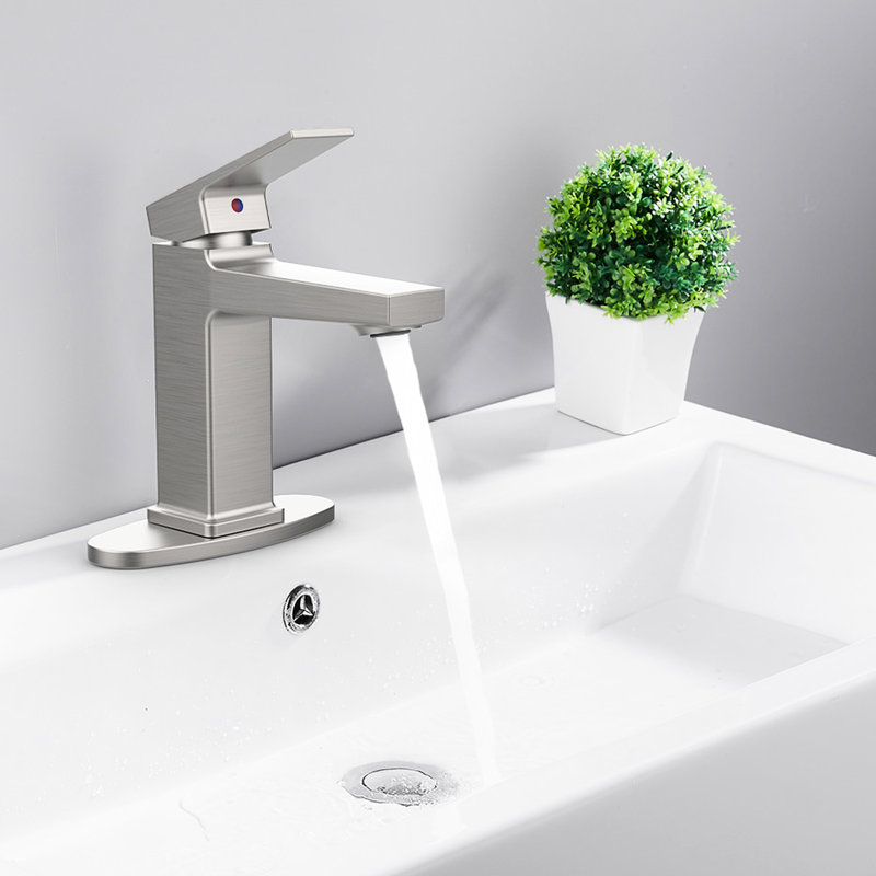 Robinet de lavabo à fixation sur comptoir en nickel brossé - 1 poignée, aération, moussant dense pour une utilisation optimale de l'eau