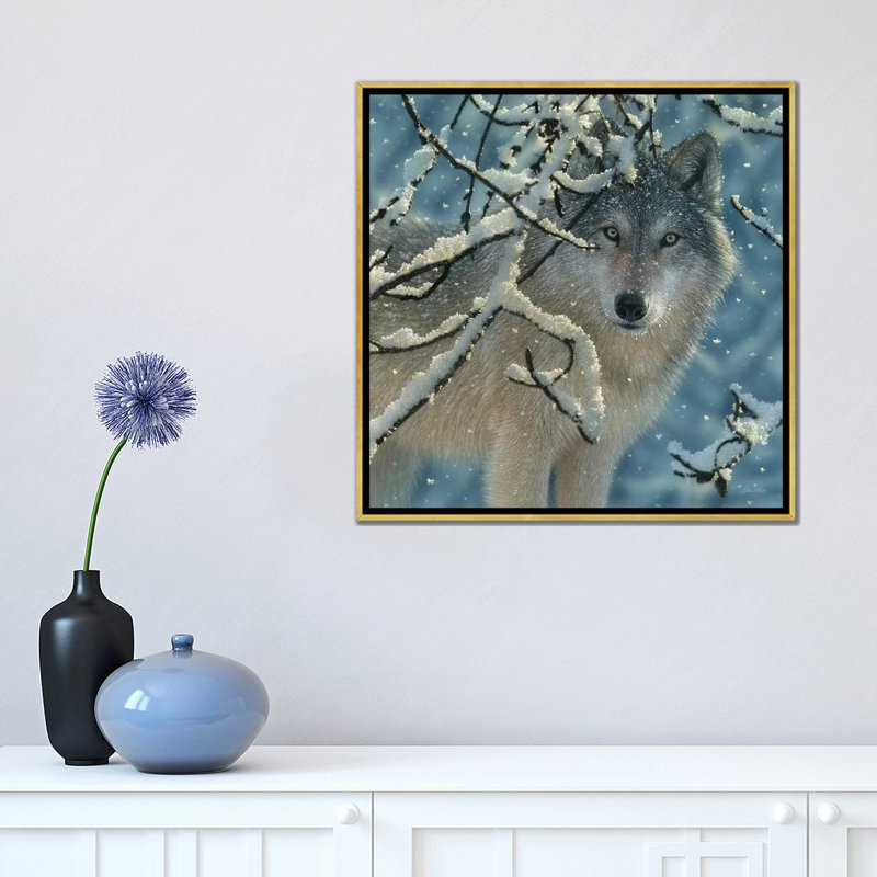 " Broken Silence - Grey Wolf, Square " by Collin Bogle, Gold Framed, 18" H x 18" W x 1.5" D, No Mat