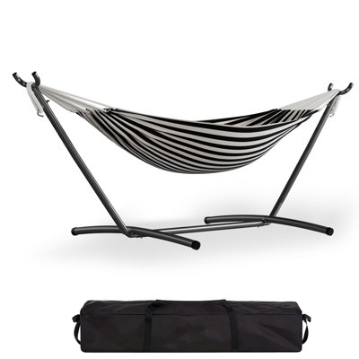 Double Hammock with Stand, 450lbs Capacity, Portable Cotton Hammock for Two, Indoor/Outdoor, Travel Bag Included