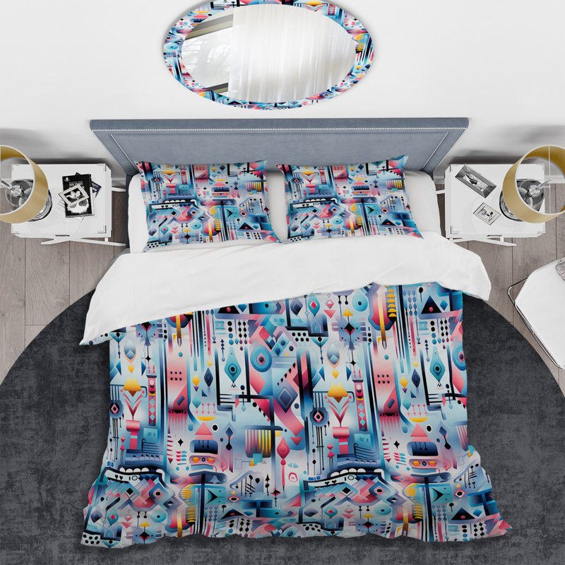 Ensemble de housse de couette Blue Prismatic Digital Dreams Embrace, Housse de couette pour grand lit et 2 taies décor