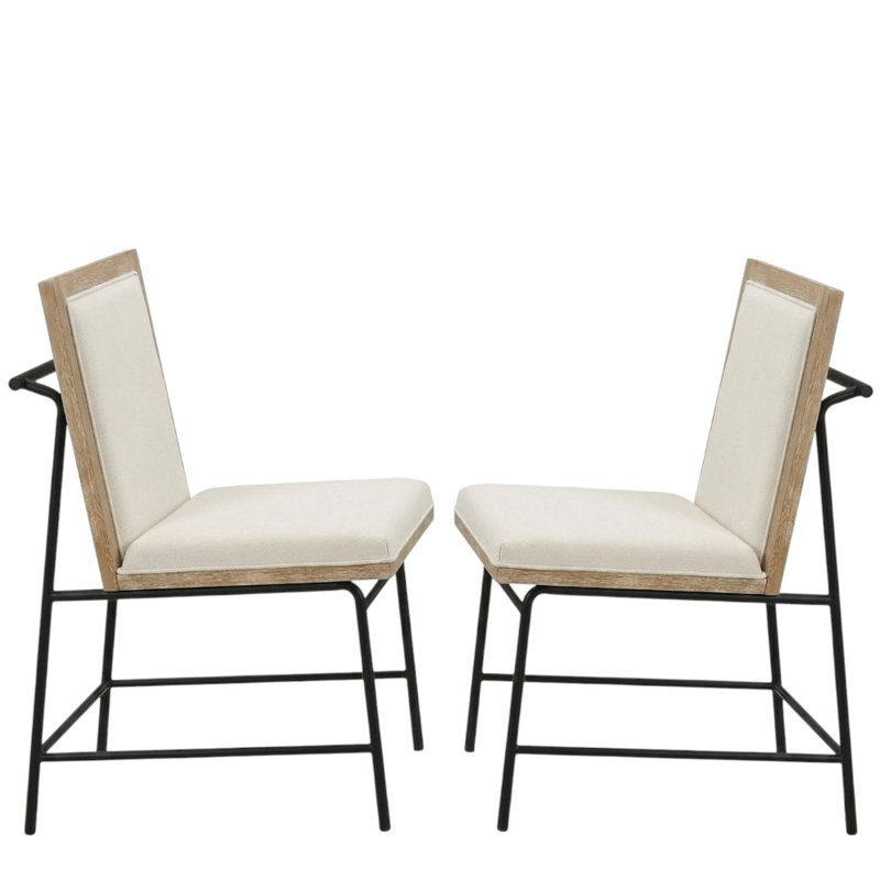 Ensemble de 2 chaises d'appoint Valer en chêne et en tissu beige avec structure en métal et dossier rembourré