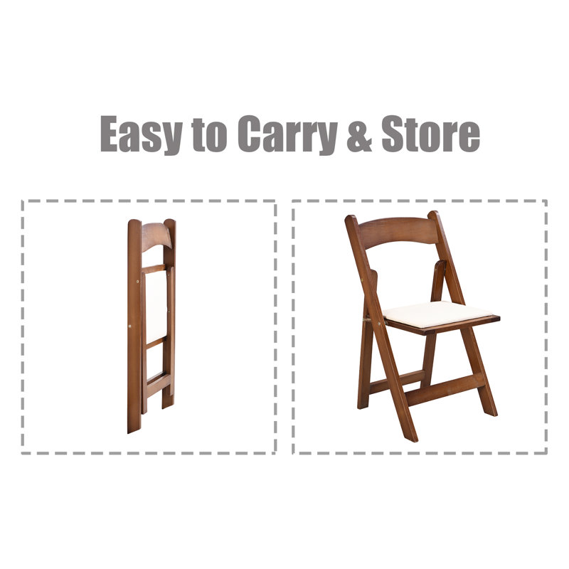 4pcs Upholstered Folding Chair, Beige/Walnut
