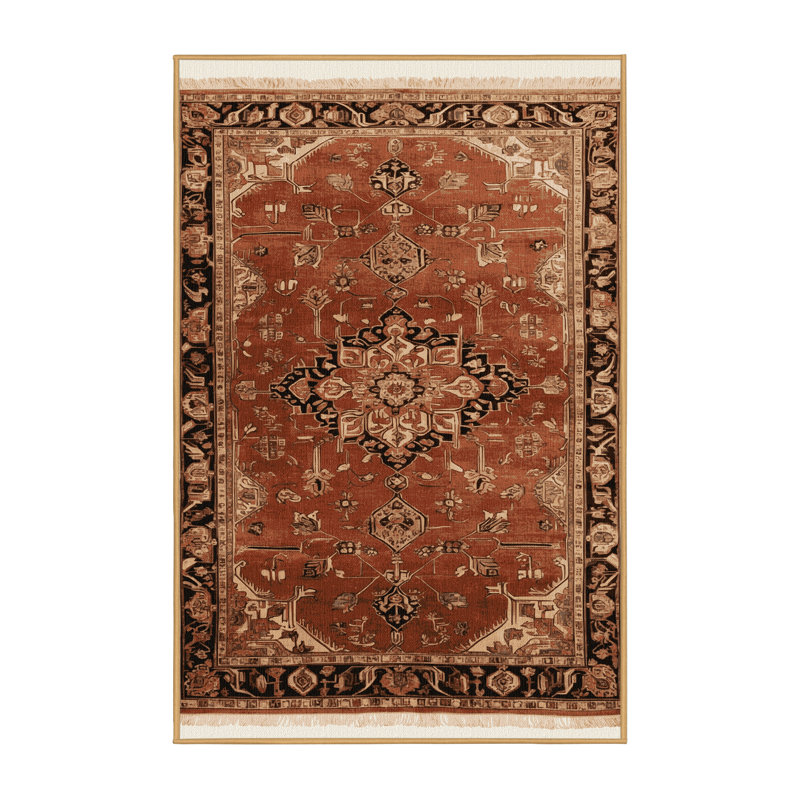 Machine Washable Persian Brown Area Rug, Rectangle 6' x 9'