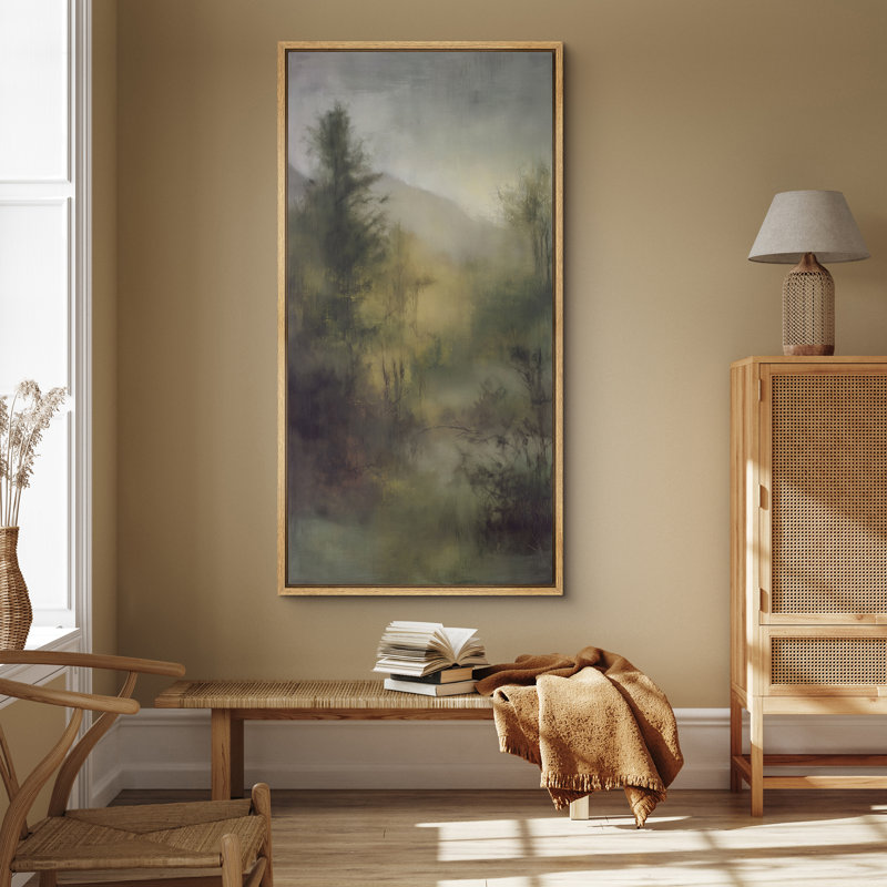 «Misty Forest Path Green Landscape Art», reproduction d'art sur toile encadrée, Naturel, H 60 po x l 30 po x P 1,5 po