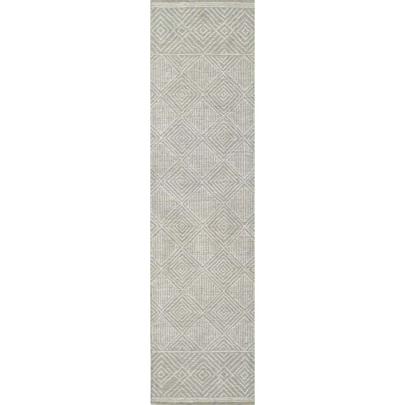 Babiarz Hand Hooked Wool Geometric Area Rug in Ivory/Gray, Runner 2' x 8'