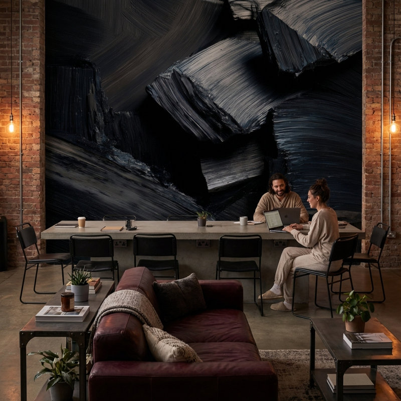 Abstract Wallpaper Brushstrokes Dark Wall Decor, 100"x96", Peel and Stick