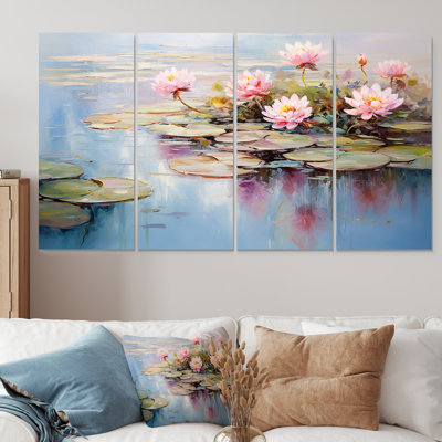 «Blue and Green Monets Lake Reflections V», ensemble d'art mural 4 pièces