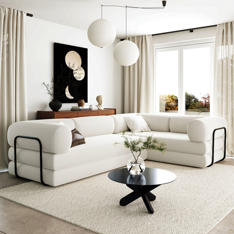 Canapé-lit modulaire en L en velours côtelé, Beige