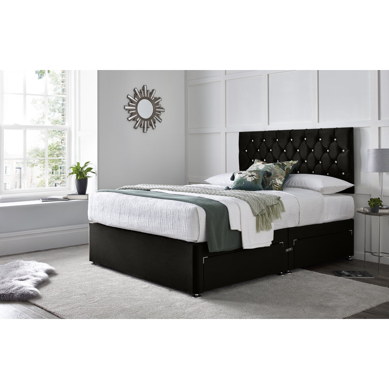 Crosslin Divan Bed with 24" Headboard on Struts, Double (4'6), Black, 4 Drawers