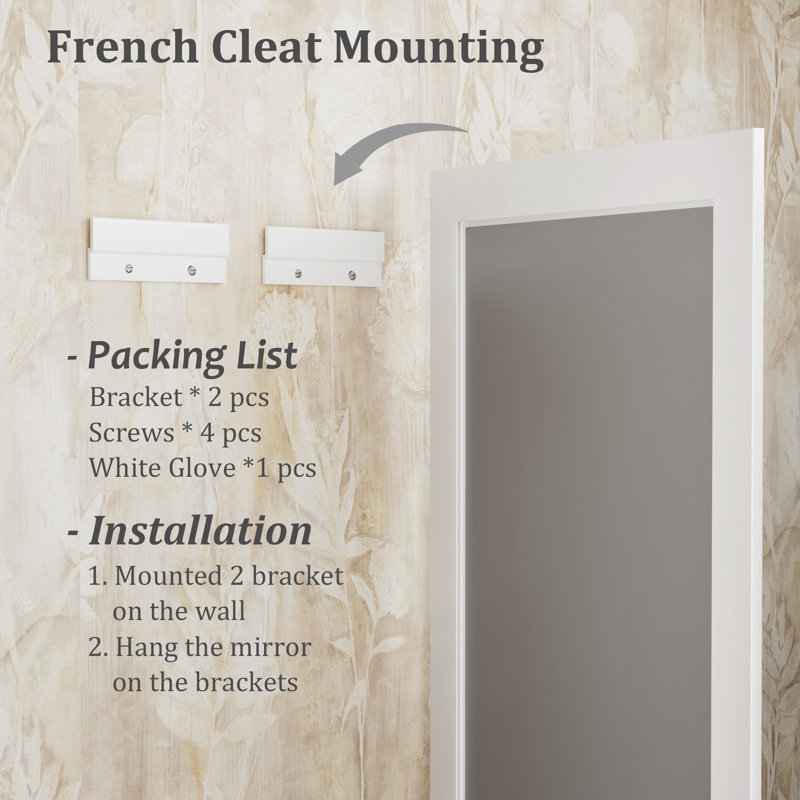 Miroir mural en verre trempé et alliage d'aluminium Amara, 65 po x 22 po, Blanc mat