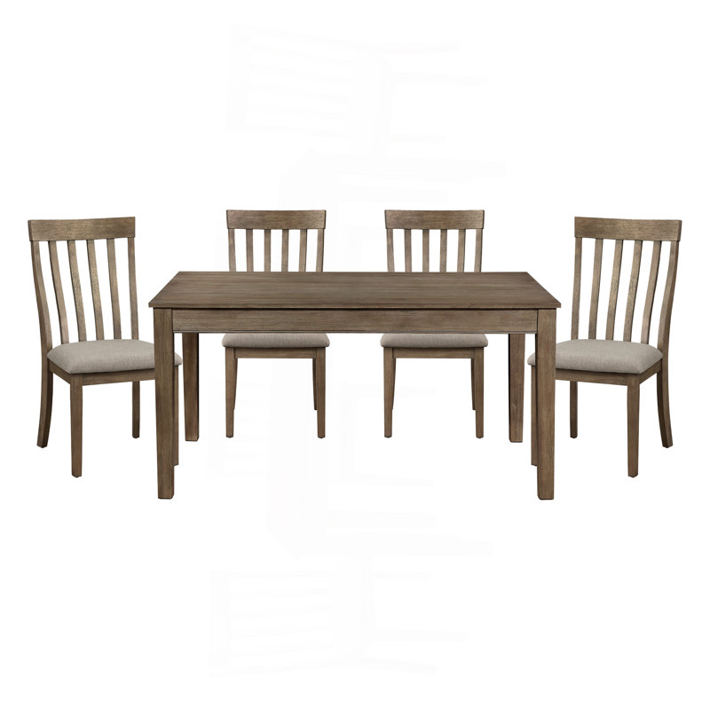 Table de salle à manger style campagne 5 pièces avec tiroirs et chaises d'appoint 4X, Brun