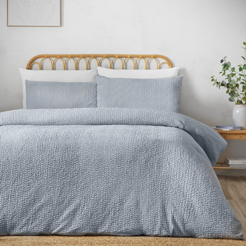Crinkle Seersucker Duvet Cover Set, Single, Blue