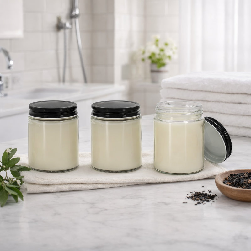 Ensemble de 3 bougies en cire de soja parfumées Renyl Earl Grey, verre blanc 9 pouces