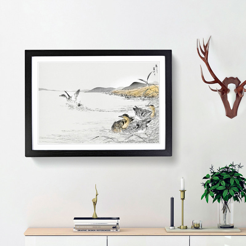 Ducks by the Reeds by Numata Kashu - Picture Frame Painting Print, Black Framed, 36cm H x 48cm W x 2cm D