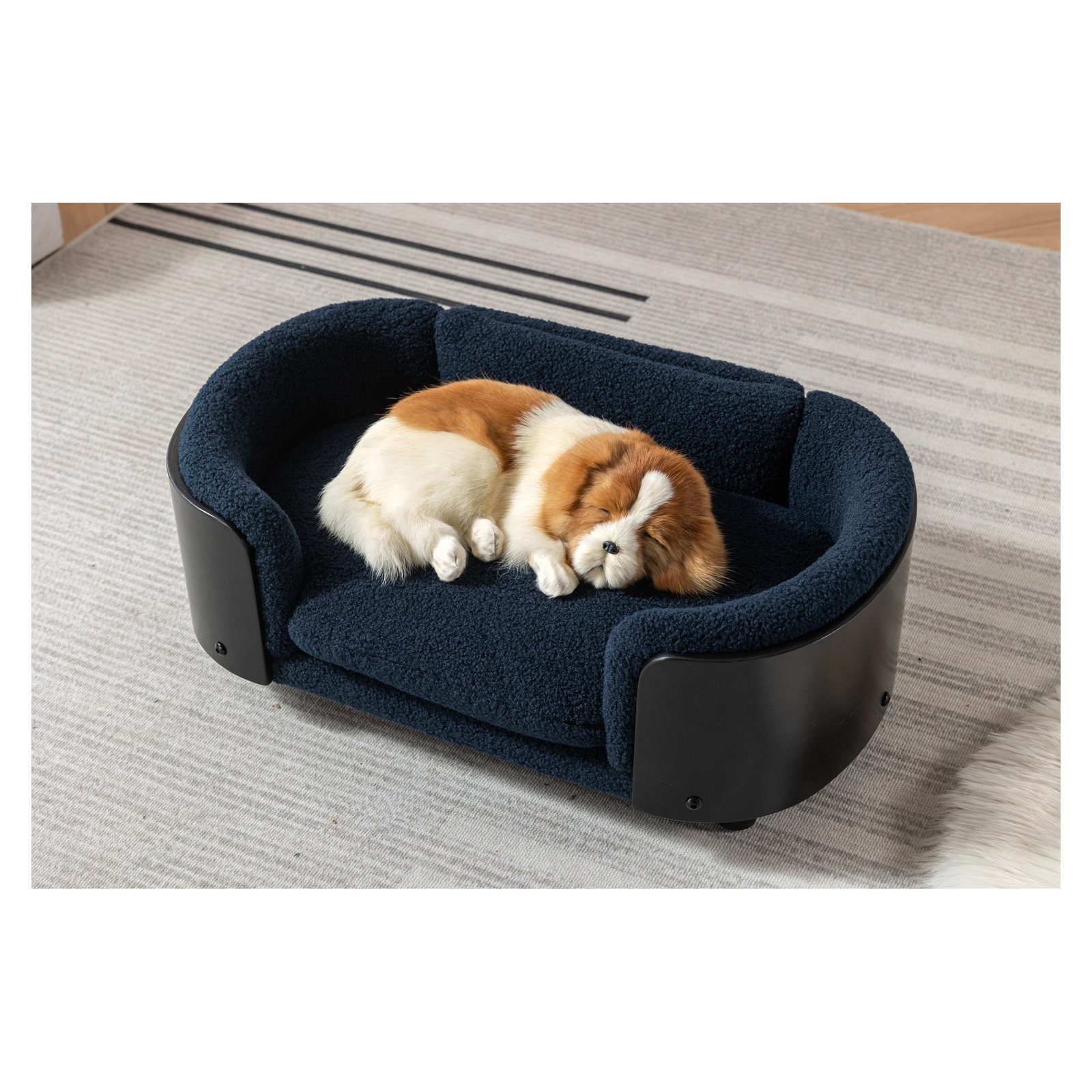 Inira Pet Bed, 26.38" W x 16.14" D x 9.84" H, Dark Blue/Black