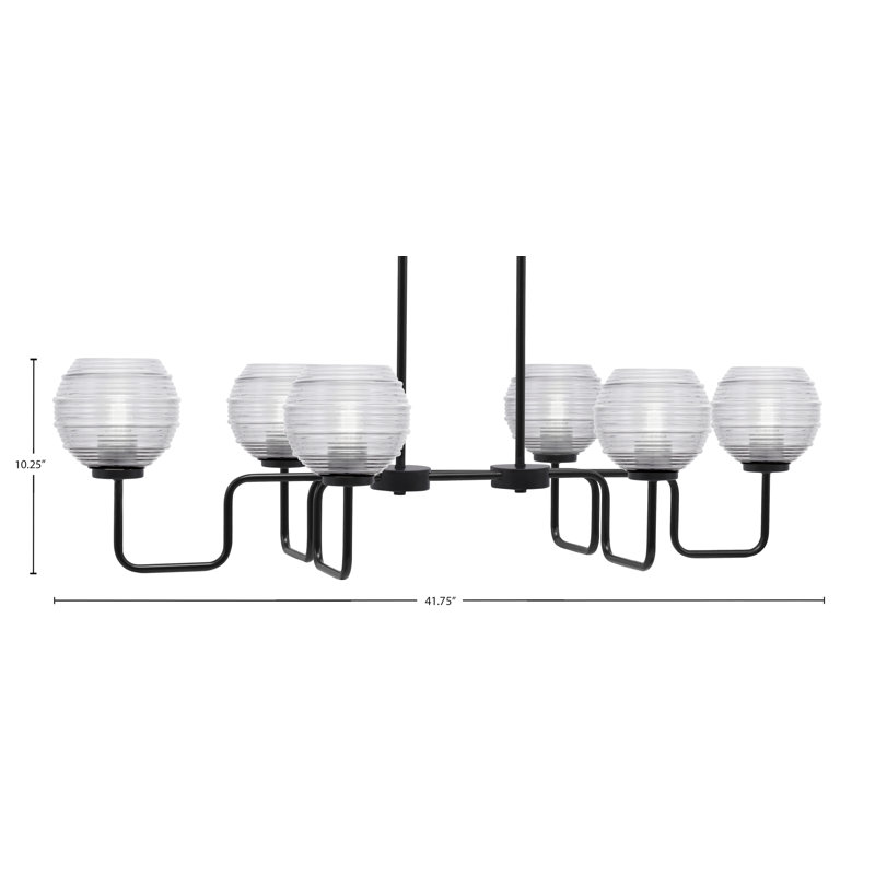 Luminaire pour îlot 6 lumières Amarmula, finition noir mat, verre strié transparent de 6 po, Clair, Noir