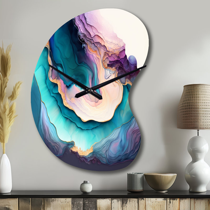 Horloge murale en métal bleu et mauve abstrait Geode I, Petit