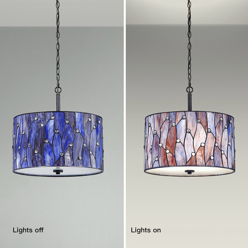 Kenyatta 3 - Light Dimmable Drum Chandelier, Blue/Purple