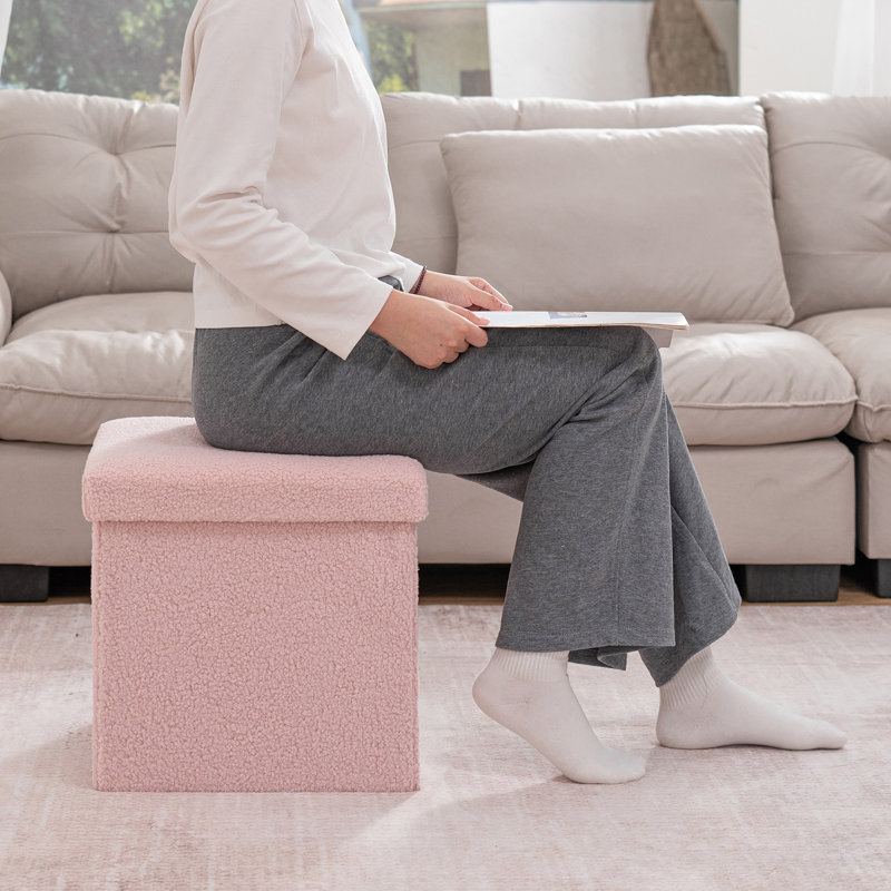 Repose-pieds pliant avec rangement, Rose, H 15 po x l 15 po x P 15 po