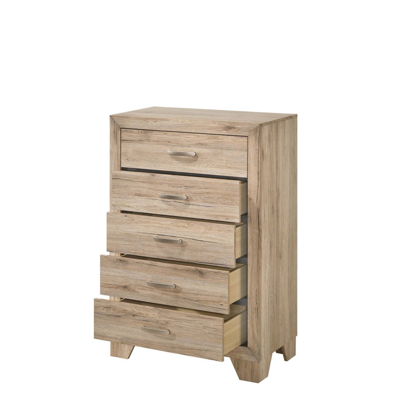 Miquell Natural Finish Wooden Chest with Five Spacious Drawers for Organized Storage and Rustic Charm
