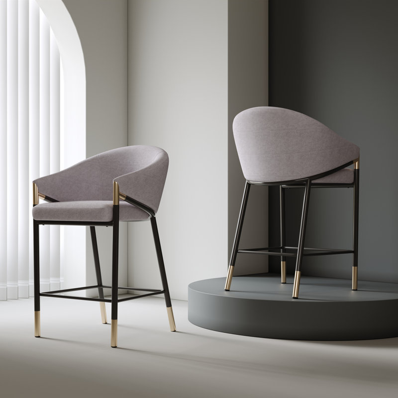 Krisslyn 26” Seat Height Upholstered Counter Stools With Metal Frame, Gray