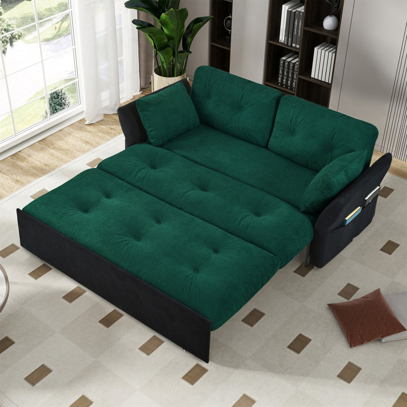 Convertible Pull Out Sofa Bed Queen Size, Black/Green