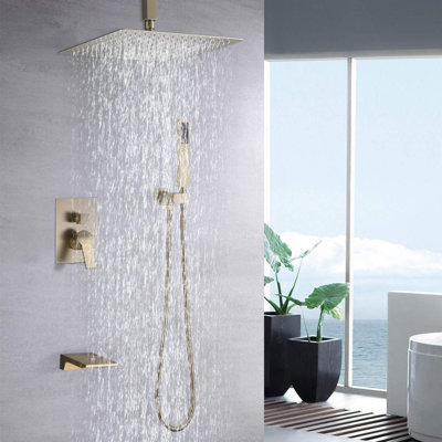 Matte Black Shower System  Wall Mount Shower Faucet Set For Bathroom 10 Inch High Pressure Luxury Shower Head With Handheld, Rough-In Valve Body And Trim Included