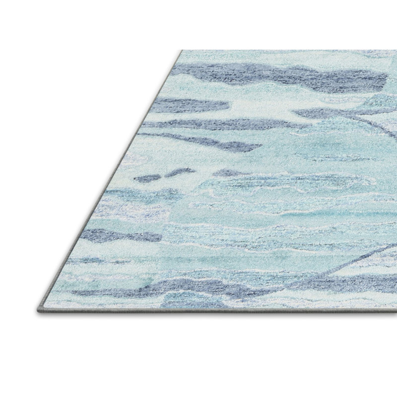 Tapis bleu/gris contemporain, Rectangle 5 pi 0 po x 8 pi 0 po
