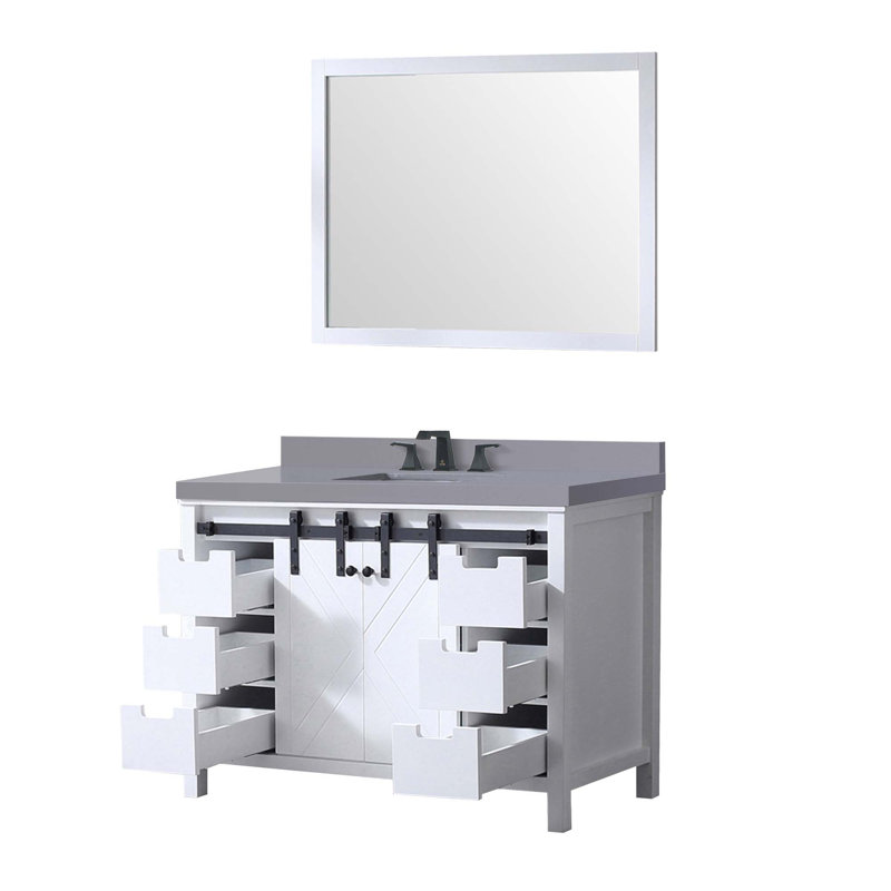 Ensemble de meuble-lavabo avec robinet et robinet de 44 po Miroir, Gris, Gris clair