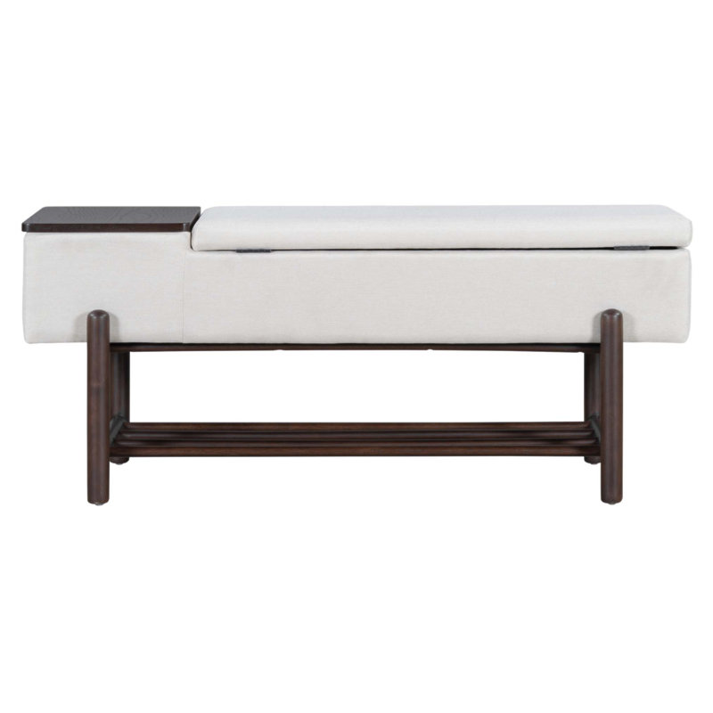 Farmhouse Upholstered Storage Bench With Hidden Compartment, Modern Entryway Bench For Living Room, Entryway, And Hallways