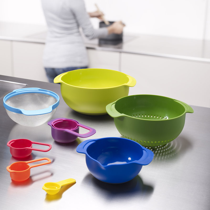 Nest 9-Piece Food Preparation Set with Nesting Mixing Bowls and Measuring Cups, Multicolor