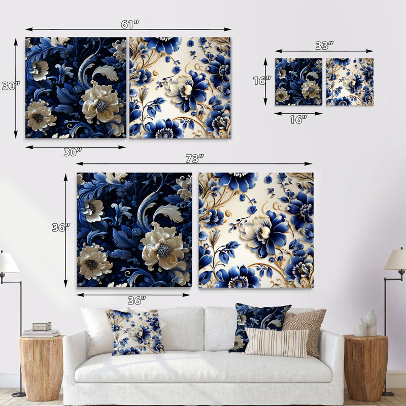 Motif victorien cobalt bleu dentelle, H 16 po x l 33 po