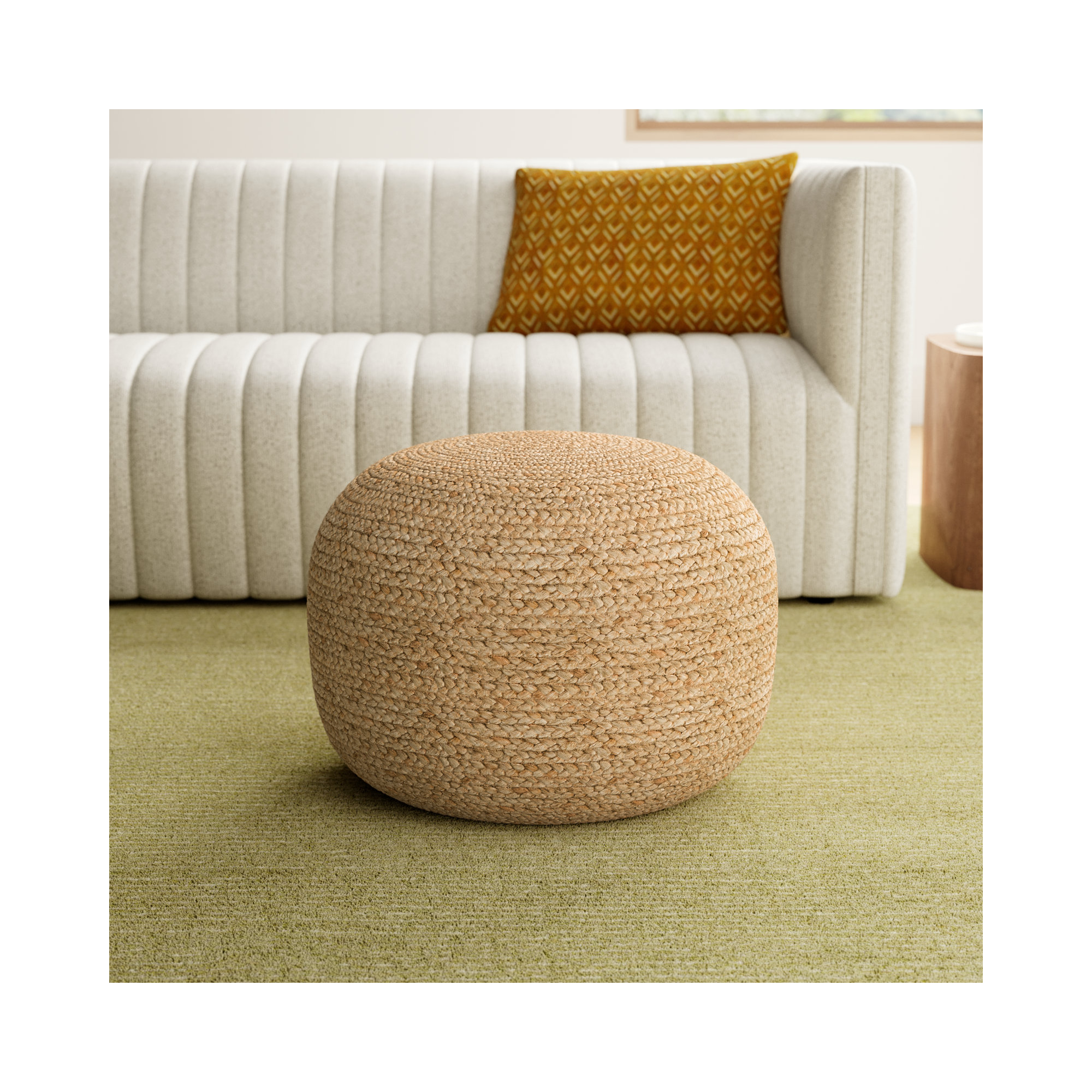 Rodriguez Upholstered Pouf, Khaki