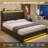 Bed Frames with Storage Headboard & 4 Drawers, LED Bed Frame with Charging Station, Upholstered Platform Bed,No Box Spring Needed-448390142-448931453