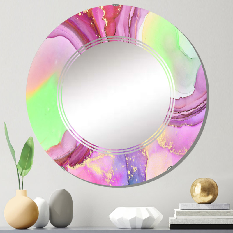 Mauve et vert, art abstrait fluide de luxe I - miroir mural moderne, 24 po x 24 po
