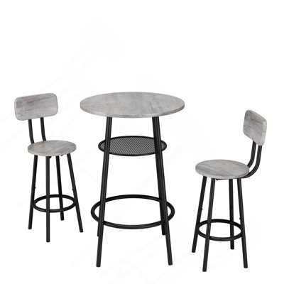 3 Pieces Round Bar Table Set, With Backrest And Partition,Small Dining Table For 2, Breakfast Table 2 Stools For Kitchen, Dining Room