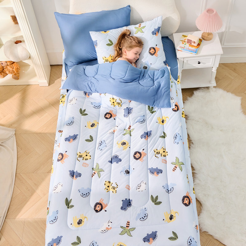 Ensembles d'édredon pour enfant 4 pièces Bestier avec fermeture à glissière, lit de dessin animé léger, bleu, Bleu