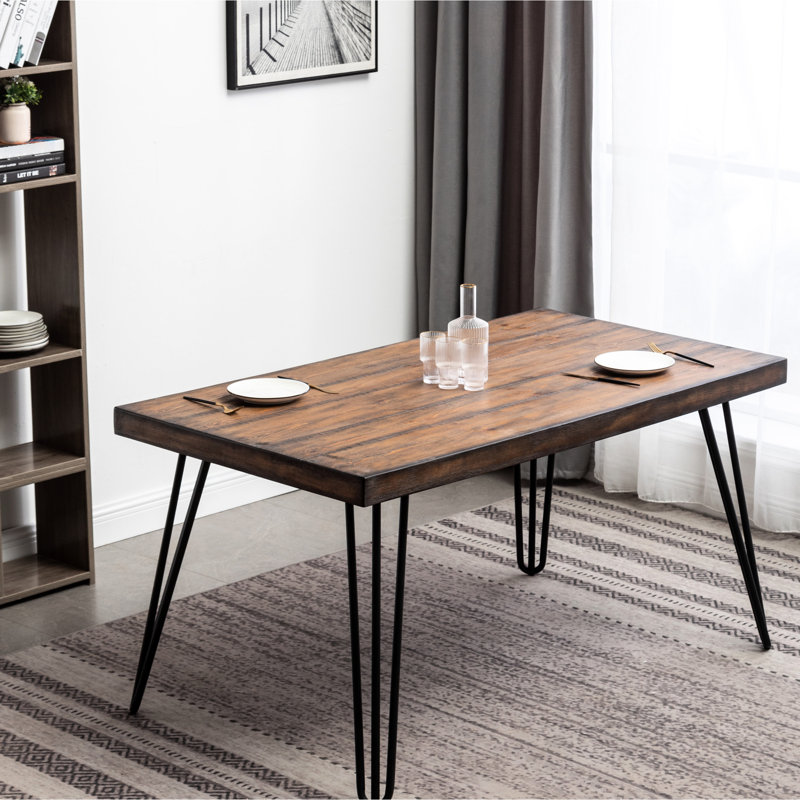 Table rustique en épingle à cheveux rustique en métal foncé, solide pour le travail, l 33 po x P 60 po x H 30 po, avec table à manger à thème