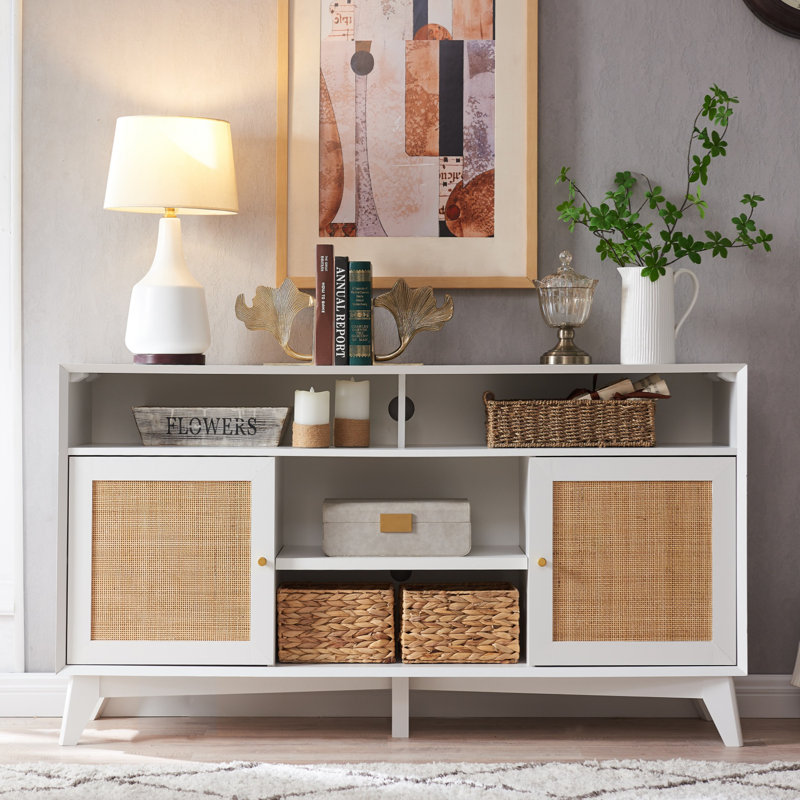 Meuble télé à 2 portes pour téléviseur de 65 po avec tablette réglable Selda, Blanc