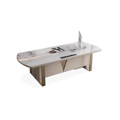 Bureau rectangulaire en bois manufacturé blanc avec 4 tiroirs