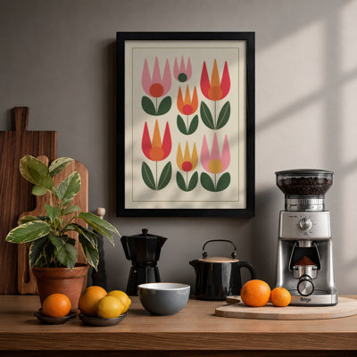 Stylized Tulip Composition Mid-Century - Framed Print