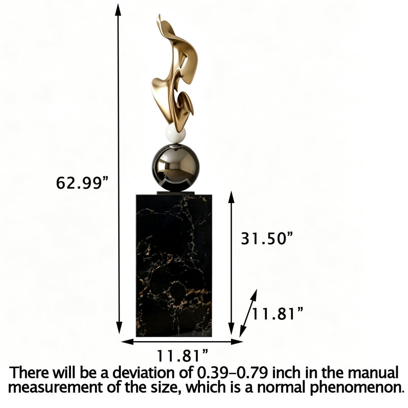 Sculpture d'art géométrique moderne de 160 cm (62,99 pouces) plaquée électrolytiquement avec socle noir, Or/noir