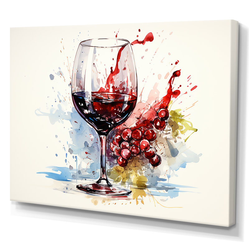 Grape Elegantburgundy Wine I - art mural vin, Toile tendue, H 16 po x l 32 po x P 1 po