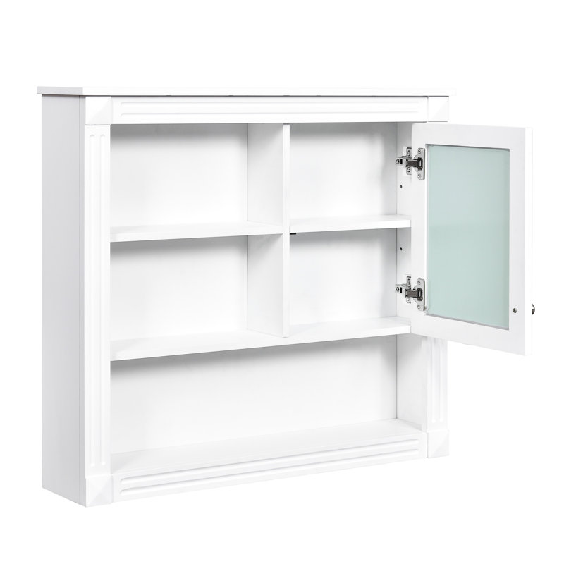 Armoire de rangement 32 po pour salle de bain avec miroir, 4 tablettes murales, rangement pour miroir, propre, Blanc
