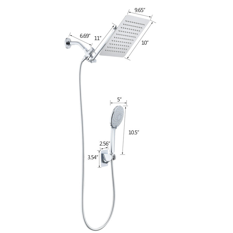 10" Rainfall Shower Head With Handheld Spray, Chrome