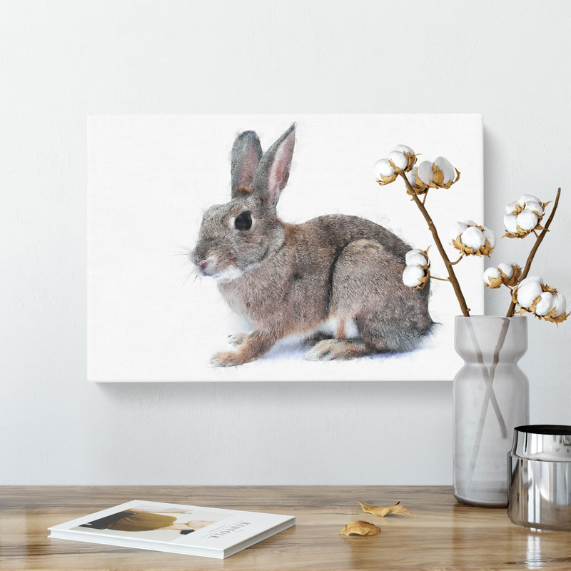 Brown Bunny Rabbit Painting - Wrapped Canvas, 40cm H x 60cm W x 3cm D