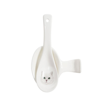 Ensemble de cuillère et de repos en porcelaine - British Shorthair (argent)