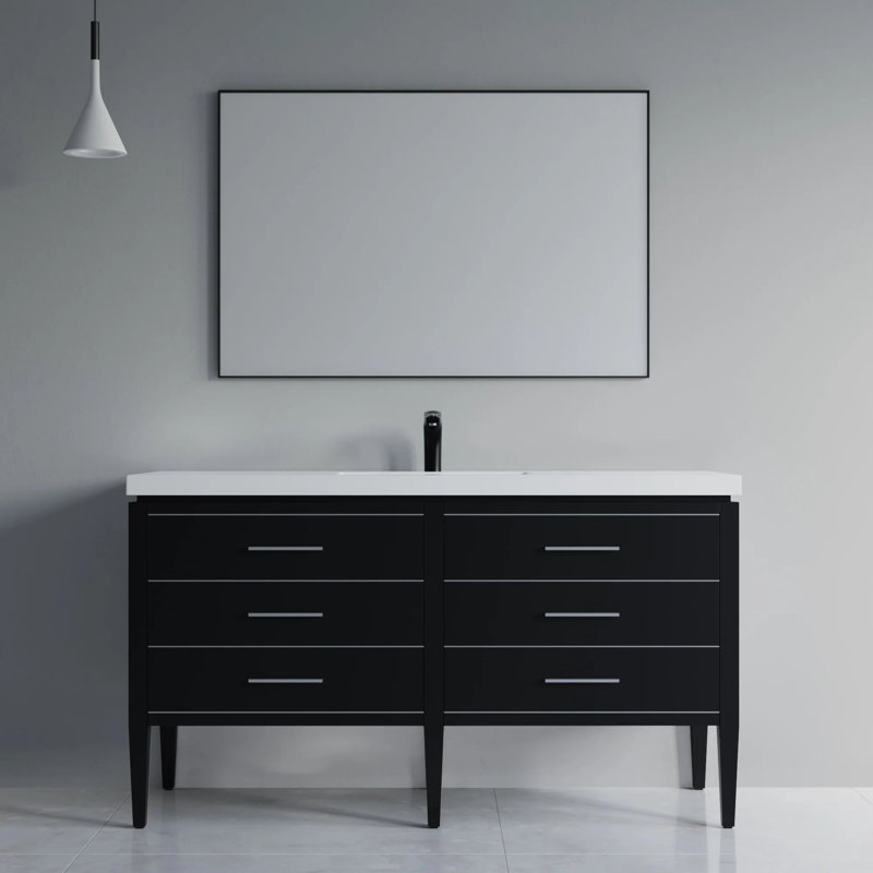 Alonsa 61" Double Bathroom Vanity with Resin Top, Blue/Brass, Double
