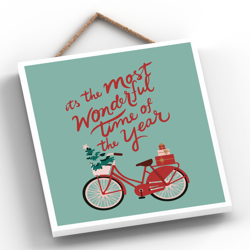 Wonderful Time Bicycle Festive Christmas Wooden Plaque Wall Décor